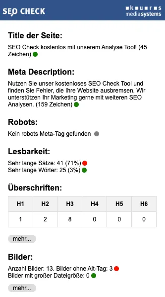 SEO Check: Erklärung der Plugin-Anzeige