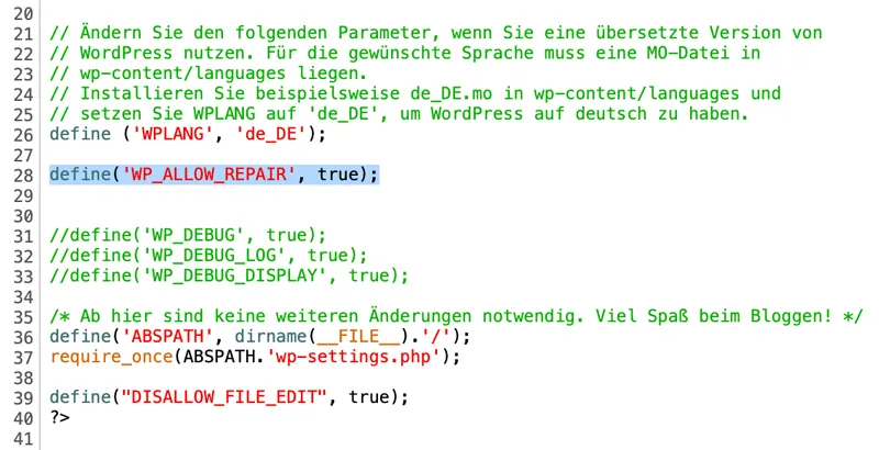 wp-config reparieren