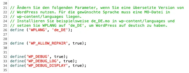 WordPress Debug Modus