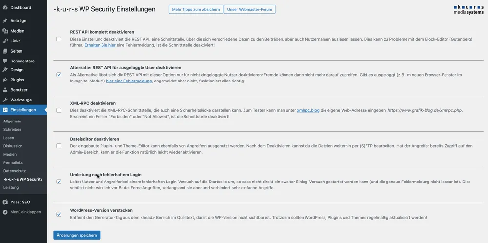 Screenshot: kurs WP Security